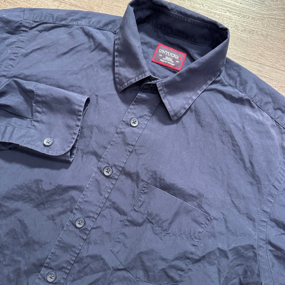 UNTUCKit Shirt Mens Small Solid Navy Blue 100%‎ Cotton Casual Minimalist Preppy
